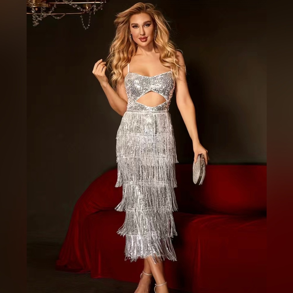X-Large silver tassel dress #968